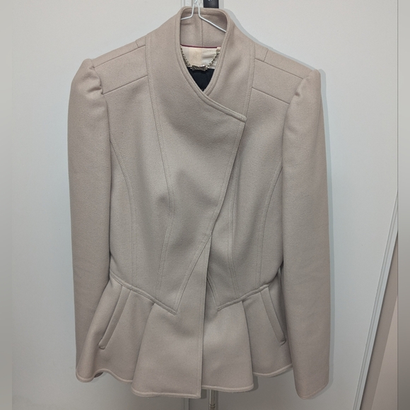 TED BAKER BEIGE / TAN  WOOL & CASHMERE BLEND SHORT COAT - Picture 4 of 16